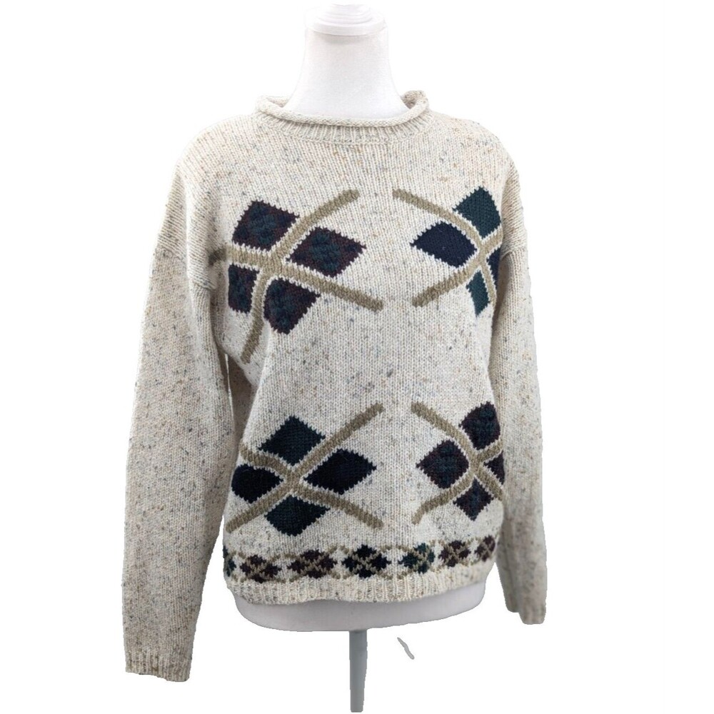 Vintage 90s Pasta Wool Blend Beige Cream Marled Knit Sweater Size Small